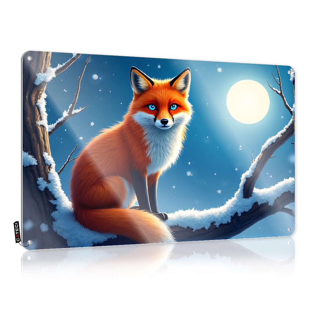 A Fox Sits On A Snowy Branch Under A Full Moon. Tapestry Scandinavian - Tin Sign Limit Vintage Wall Art(30X40CM)