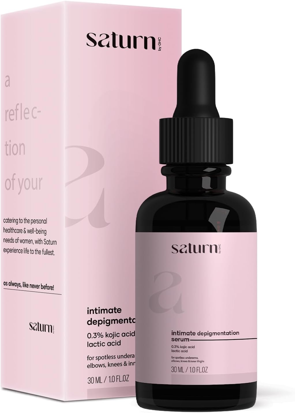 Saturn by GHC Intimate Depigmentation Serum Powered With Kojic Acid, Lactic Acid for Underarms, Thighs, Elbows, Back & Bum, 30ml, Pack of 1