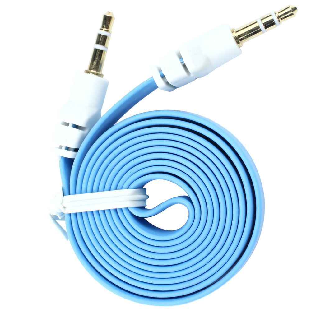 PVC Flat Noodle Shape 3.5mm Male to 3.5mm Male Stereo Audio Auxiliary Aux Cable (Light Blue,1m)