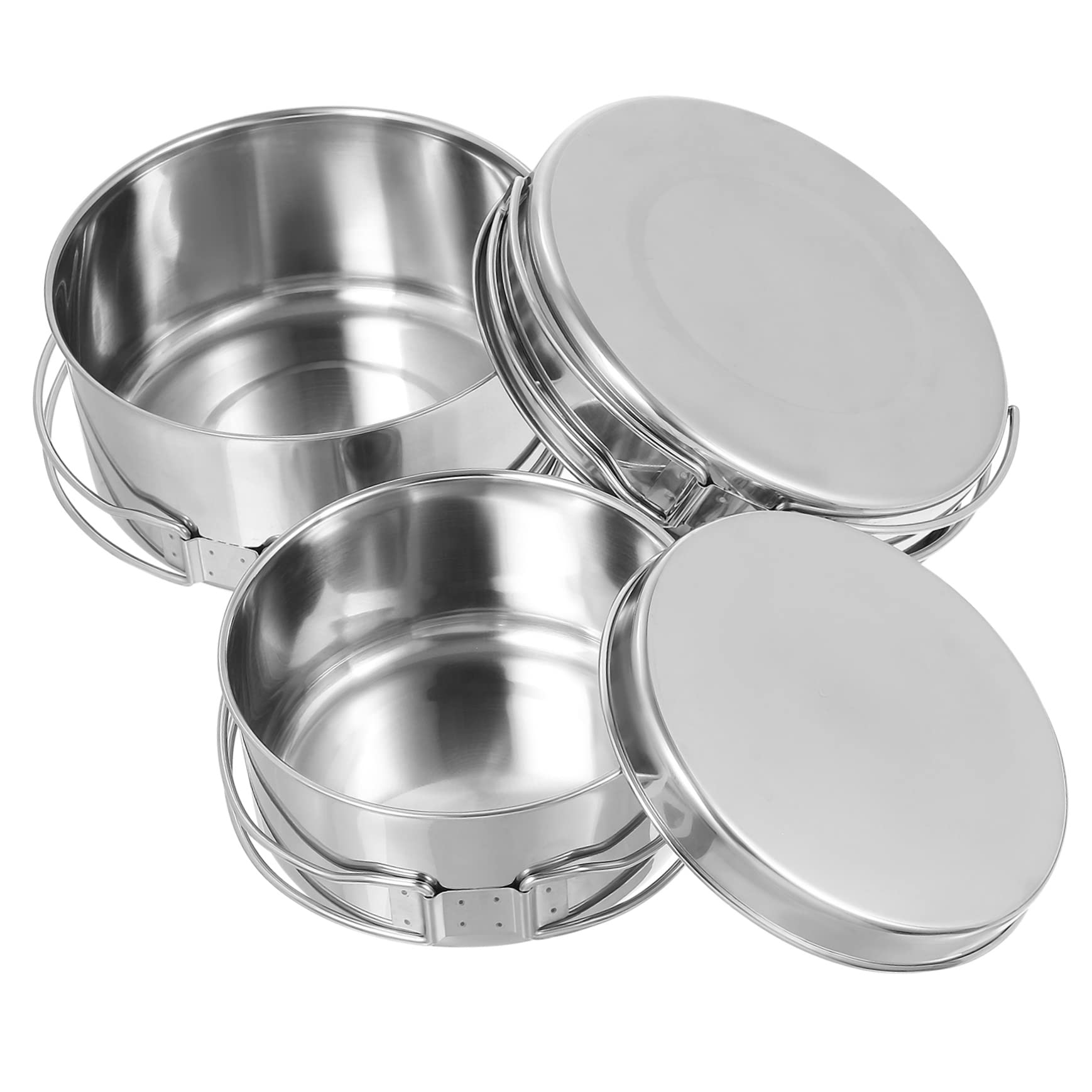 SUPVOX 1set Stackable Stainless Steel Camping Cookware Non Stick Pot Pan Set for Outdoor Picnic Lightweight and Space Saving Design for Hiking and Cooking 4pcs