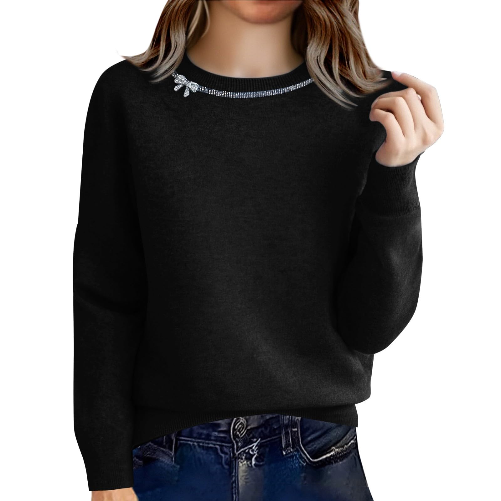 Cashmere Sweaters for Women Trendy Printed Round Neck Pullover Casual Long Sleeve Elegant Cozy Fall Winter Fashion Tops