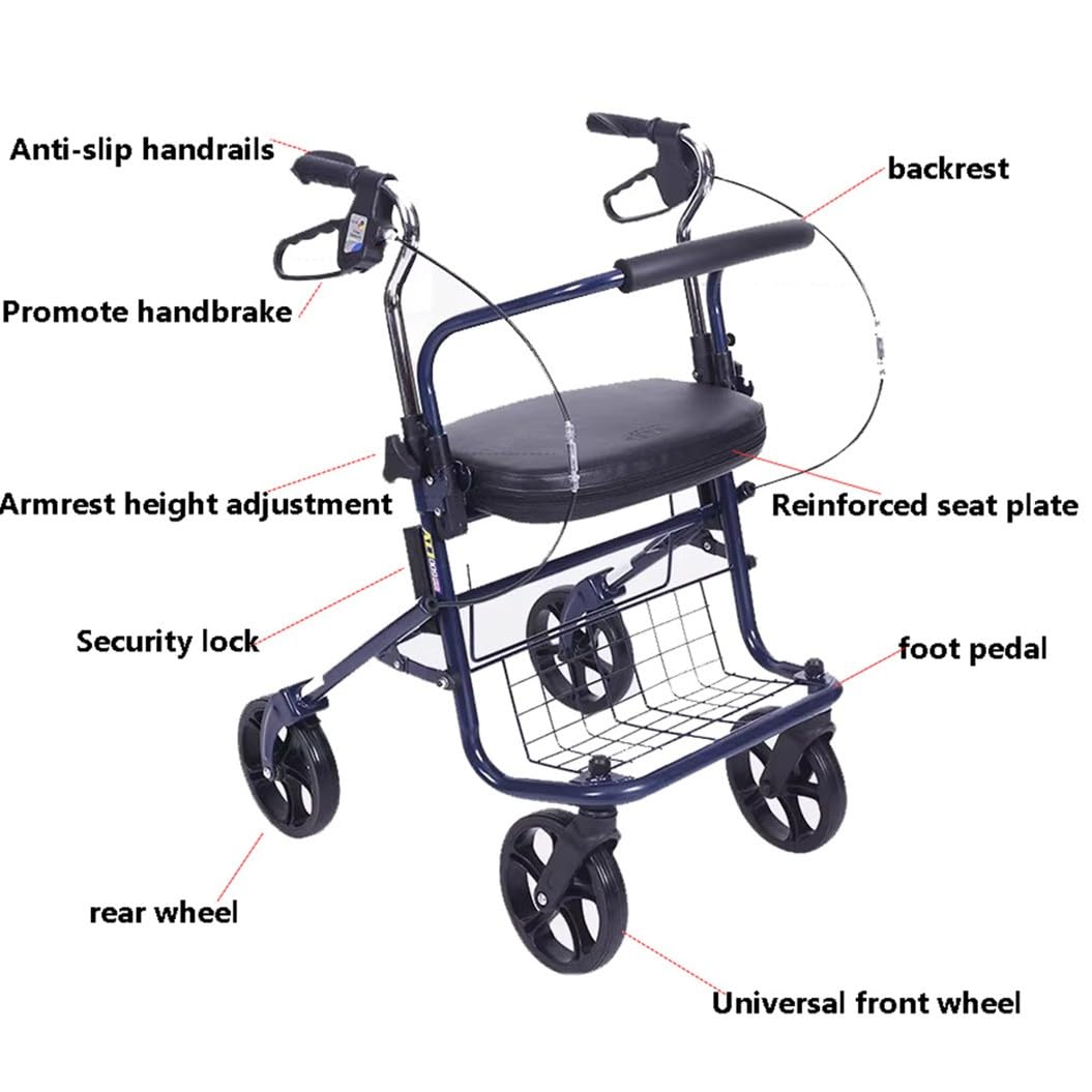 Rollator pieghevole,deambulatore da esterno,Deambulatore per anziani,Girello anziani,Altezza regolabile,per terreni e attività all'aperto Navy blue