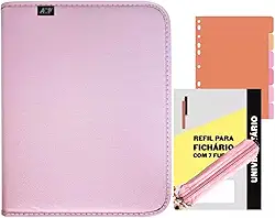 Fichário Colegial Caderno Folhas Argolado Sweet Zíper Grande (Rosa)