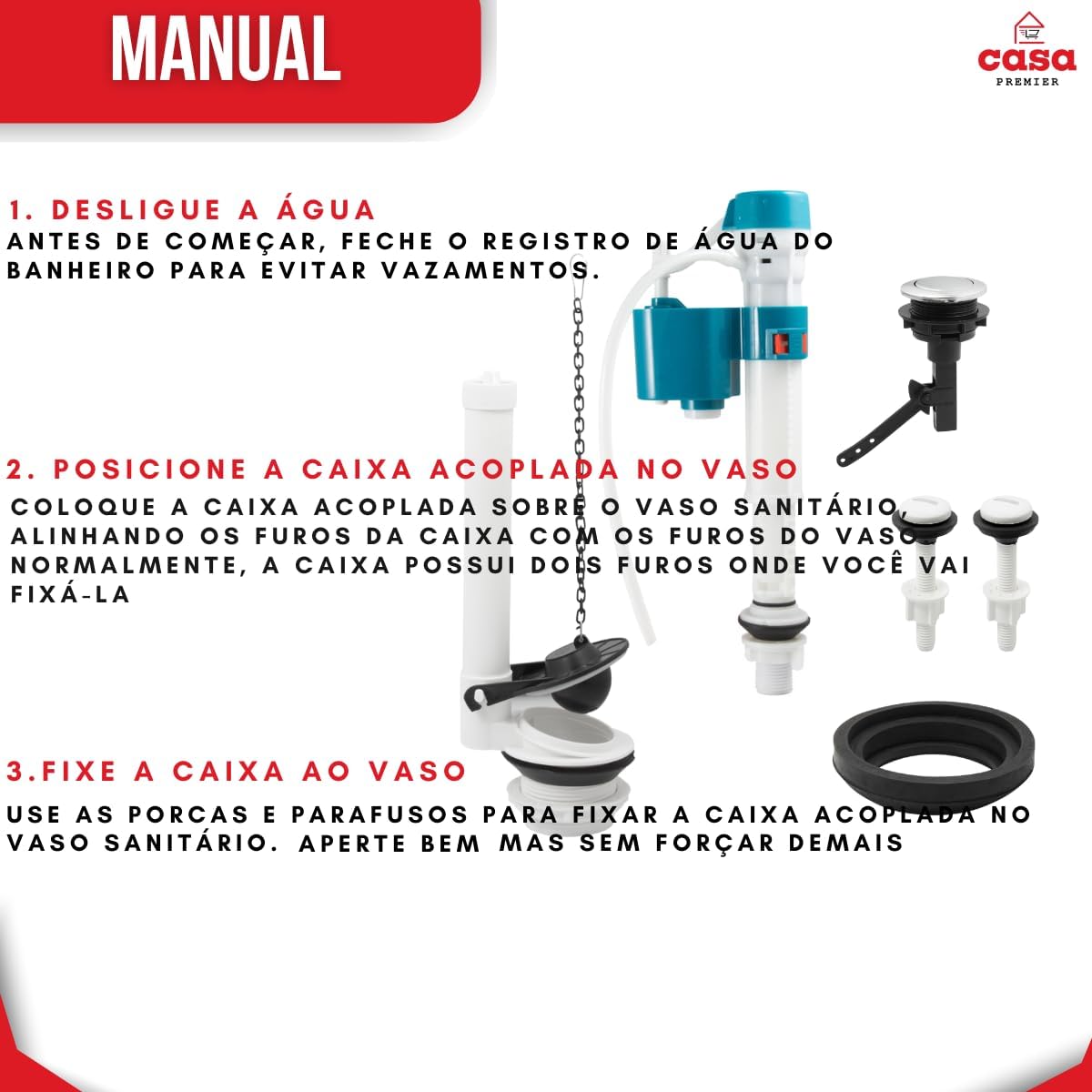 CASA PREMIER Kit Para Caixa Acoplada Completo Com Acionador Superior