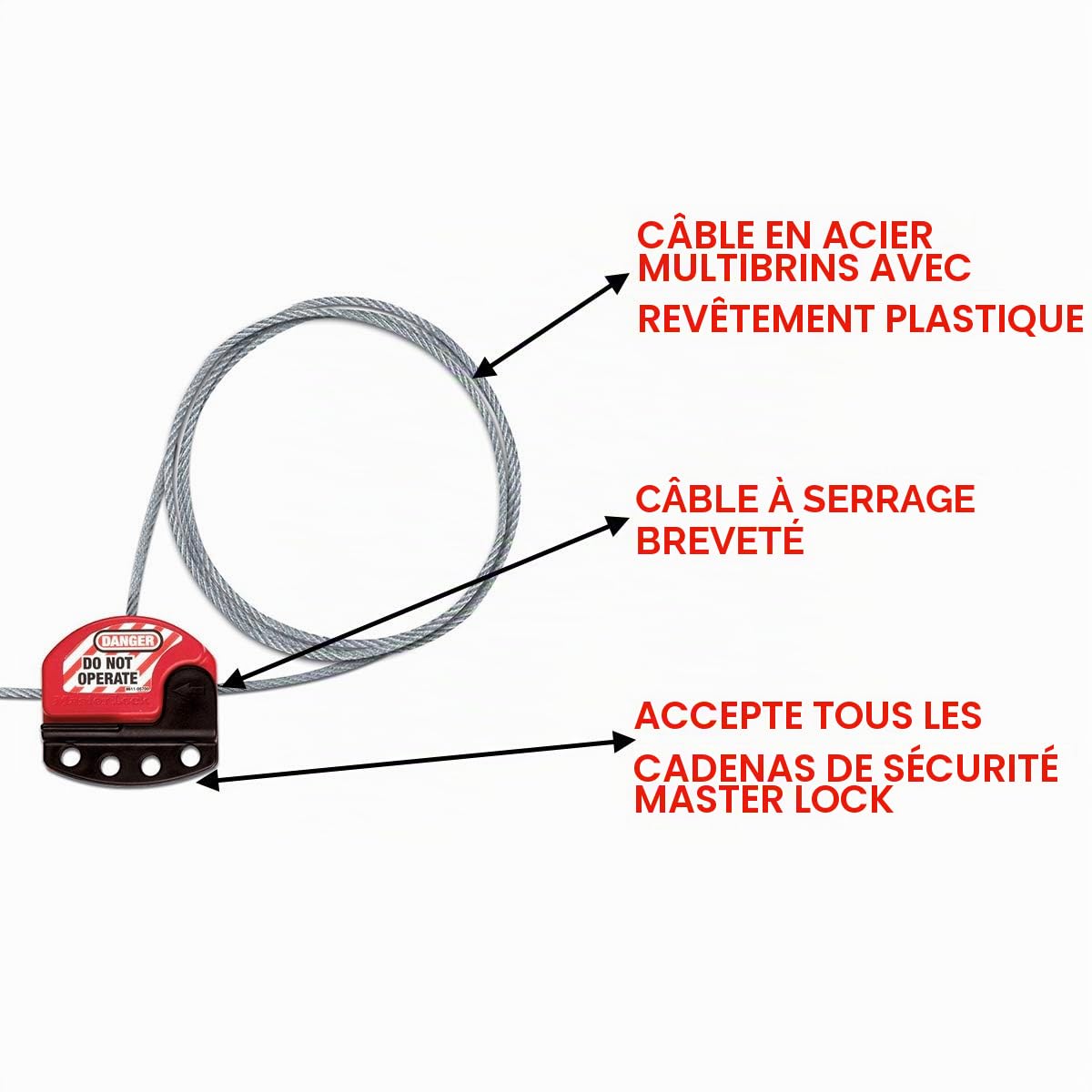 MASTER LOCK Câble de Consignation Réglable [60 cm de Long] [4 mm de Diamètre] - Sécurité, Condamnation - S806CBL2