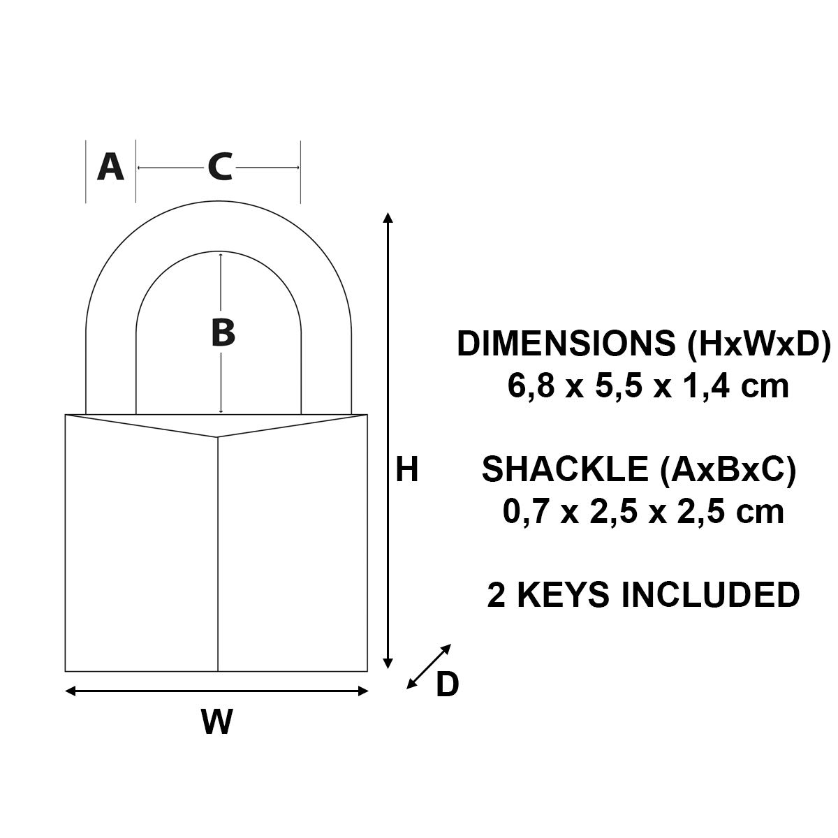 Sleutelhangslot met messing huis, Goud, 6,8 x 5 x 1,4 cm