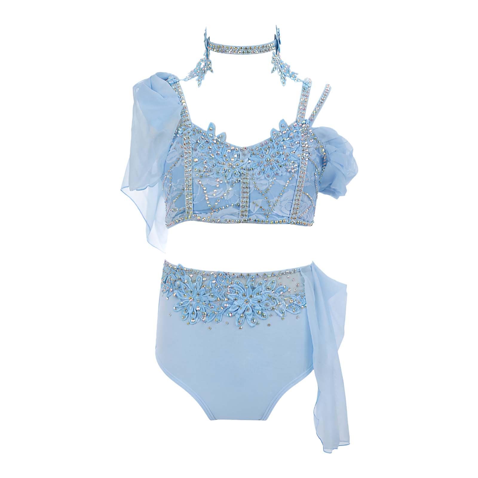 Traje de Danza Lírica Mujer Dos Piezas con Choker para Escena Live