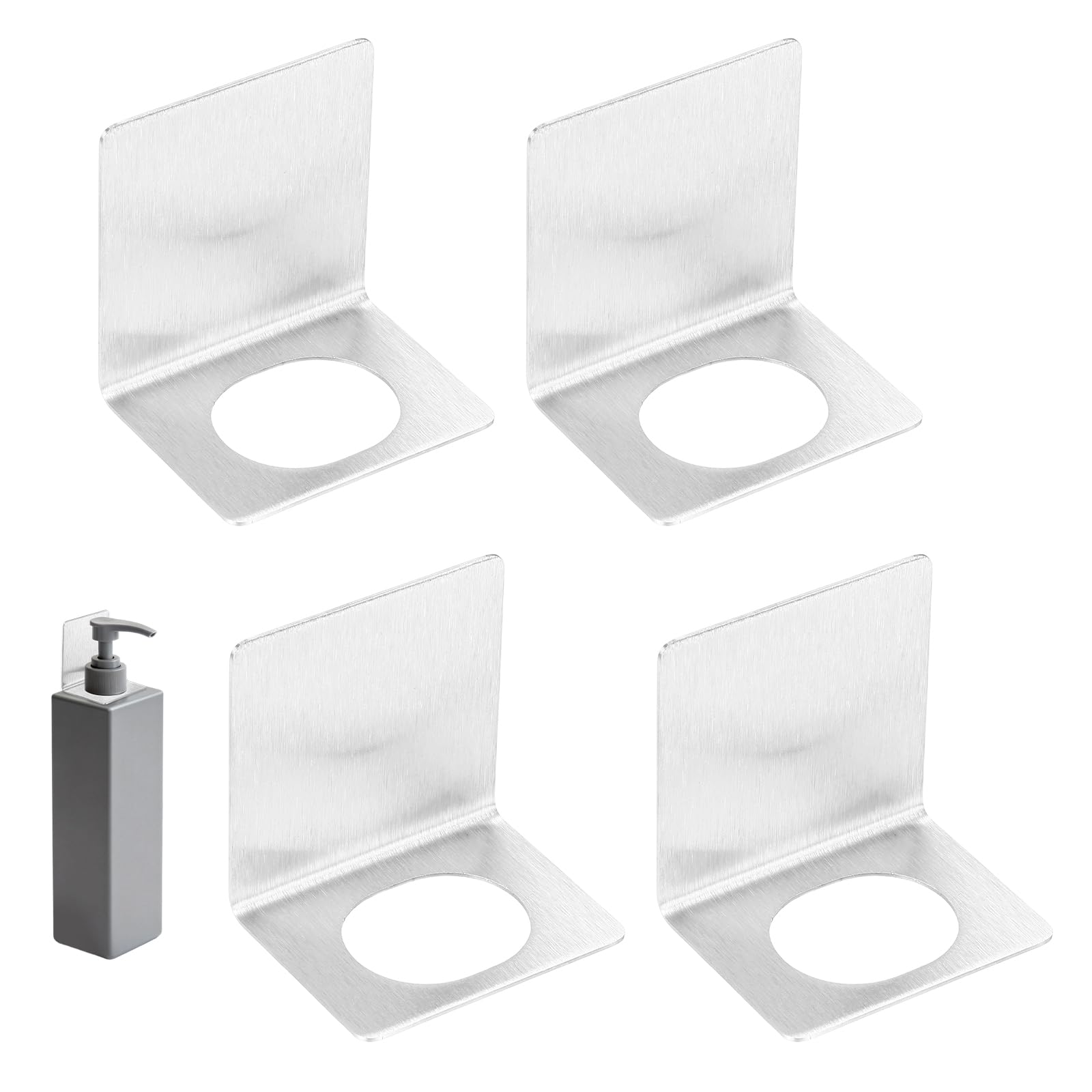 sourcing map 4 Pcs Soap Bottle Dispenser Holder Wall Mount, Shampoo Dispenser Holder Hanging Rack Shampoo Standing Shelf Storage Bracket for Soap Lotion Detergent Shower Gel, Silver