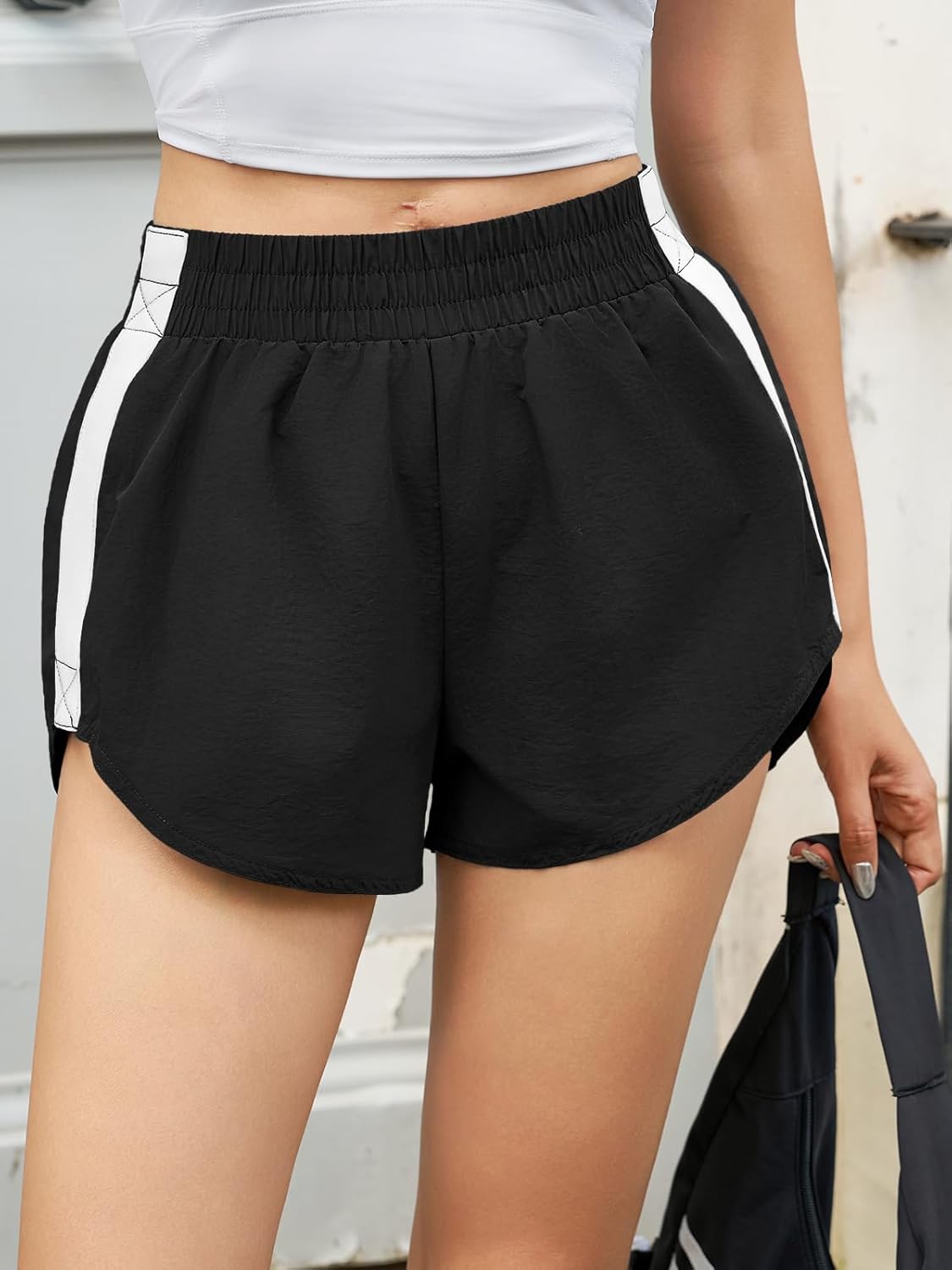 Fisoew Womens Striped Track Shorts High Waisted Dolphin Workout Running Athletic Sweat Shorts - Image 5