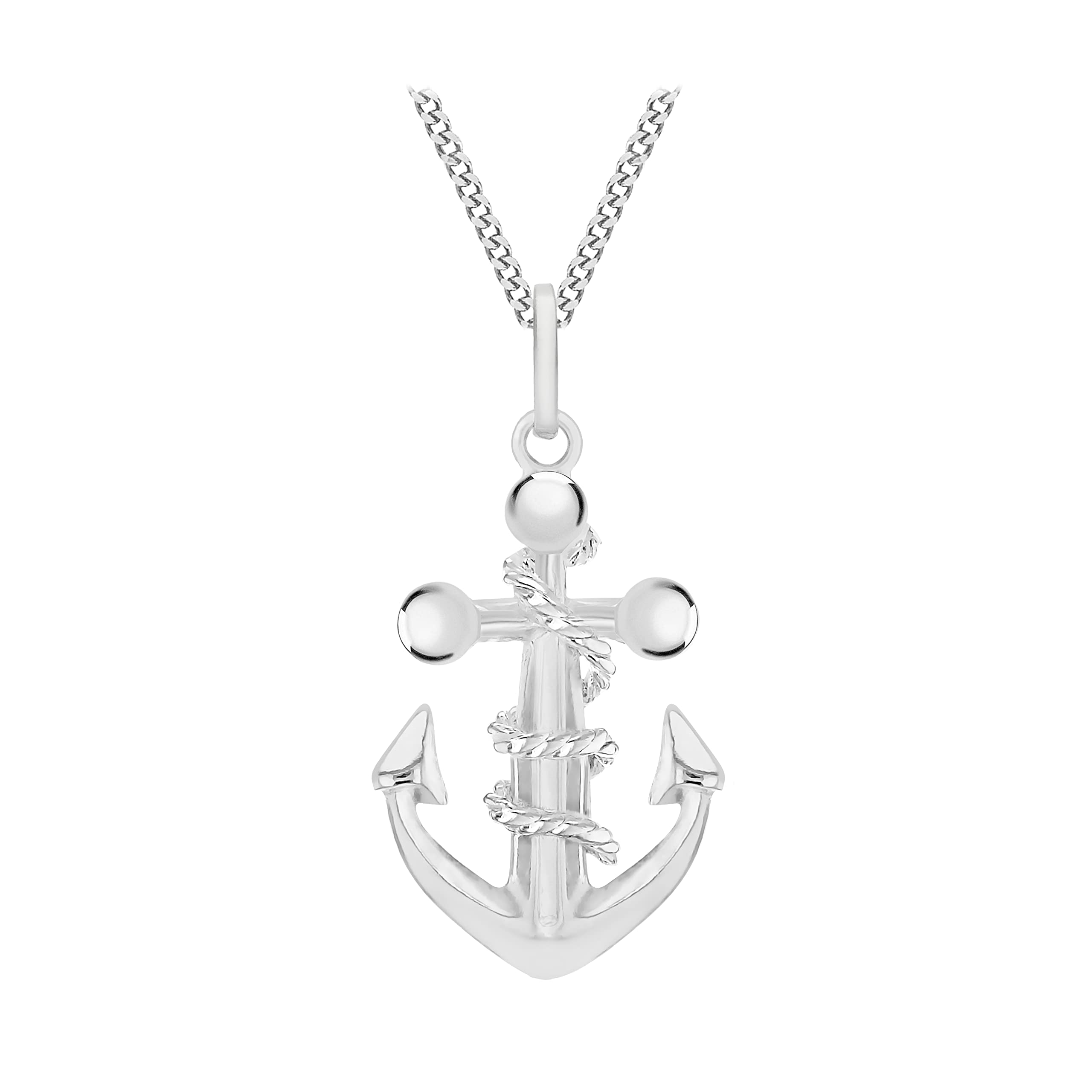 Tuscany Silver Collana con pendente ancora avvolta da corda in argento sterling 925 su catena grumetta da 51 cm