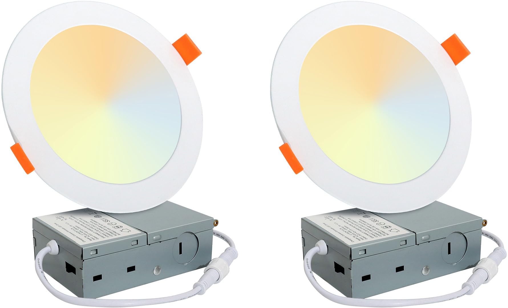wahliwahli 2 Pack 6 Inch Ultra-Thin 5CCT LED Recessed Ceiling Light with Junction Box, 2700K/3000K/3500K/4000K/5000K Selectable, 12W, 110W Eqv, Dimmable Canless Wafer Downlight, 1050LM Brightness