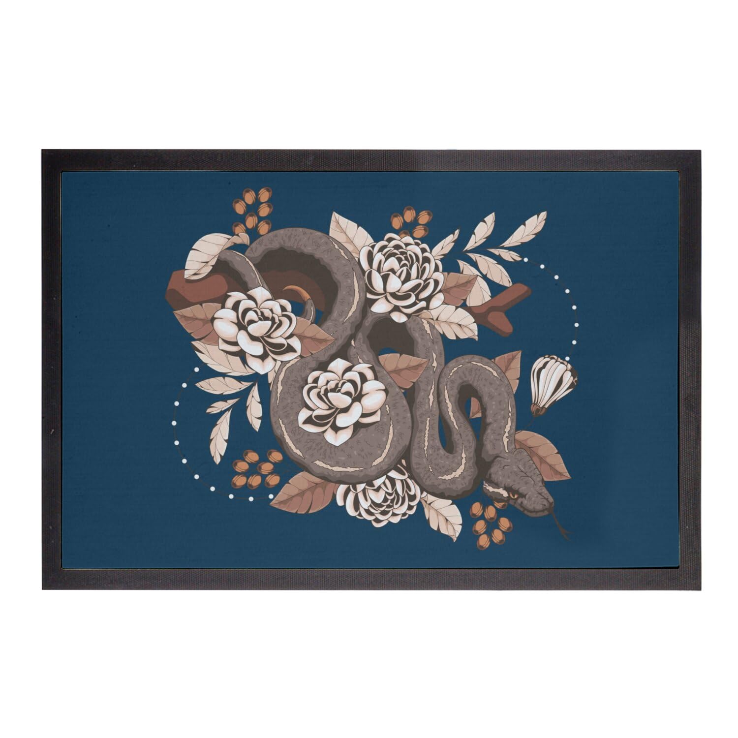 Paillasson bleu serpent floral 60x40cm ultra résistant au dessin gothique unique
