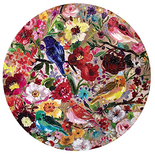 eeBoo - PZFBBL 500-Piece Round Garden Puzzle - Birds & Flowers, White, 53 Pulgadas de diámetro - Image 3