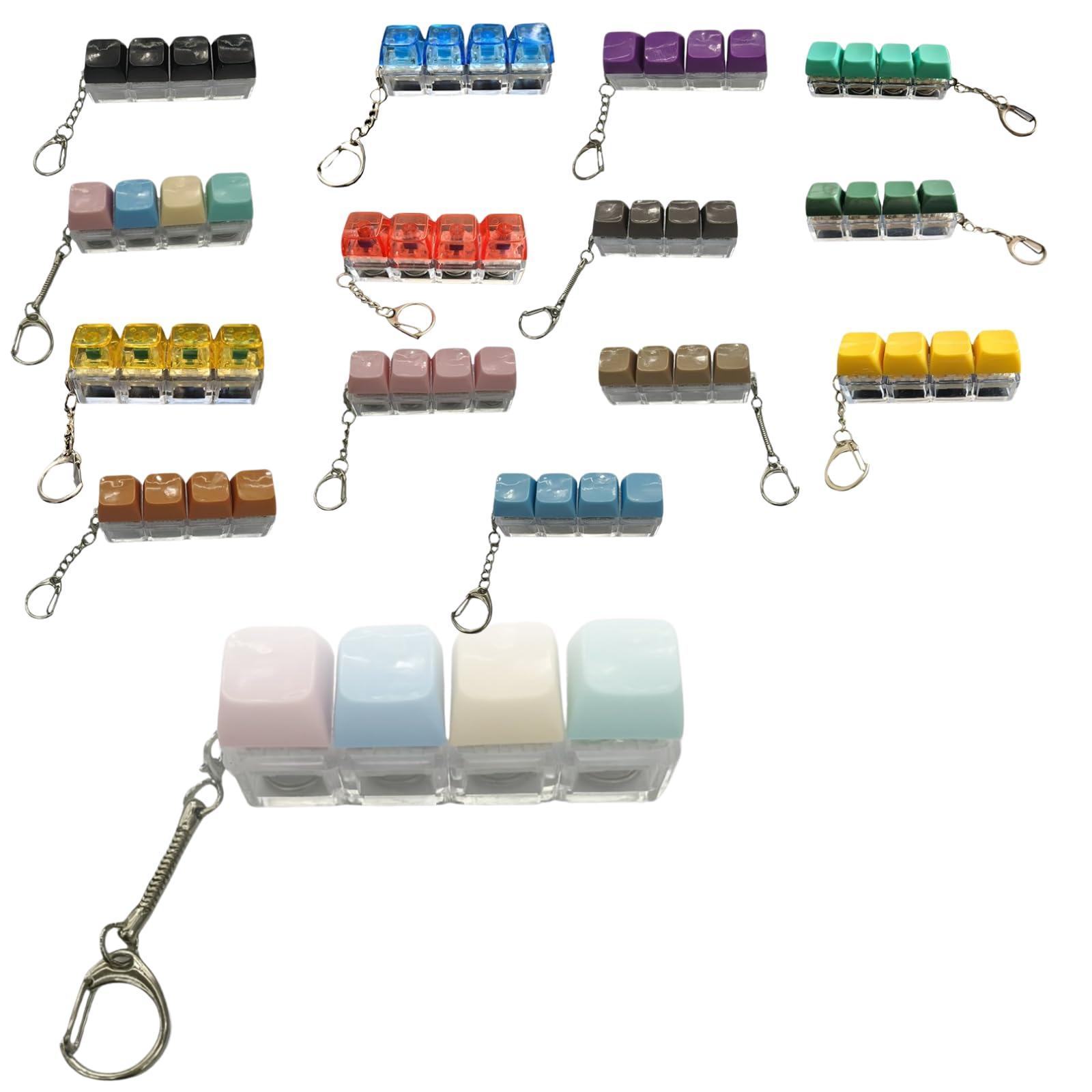 Fidget Keyboard Toy, 4-Button Portable Stress Relief Keyring with RGB Lights, Mini Mechanical Keyboard Clicker Decompression, Compact Keychain Accessory Travel Office Focus Cool Gadgets Relief Gifts