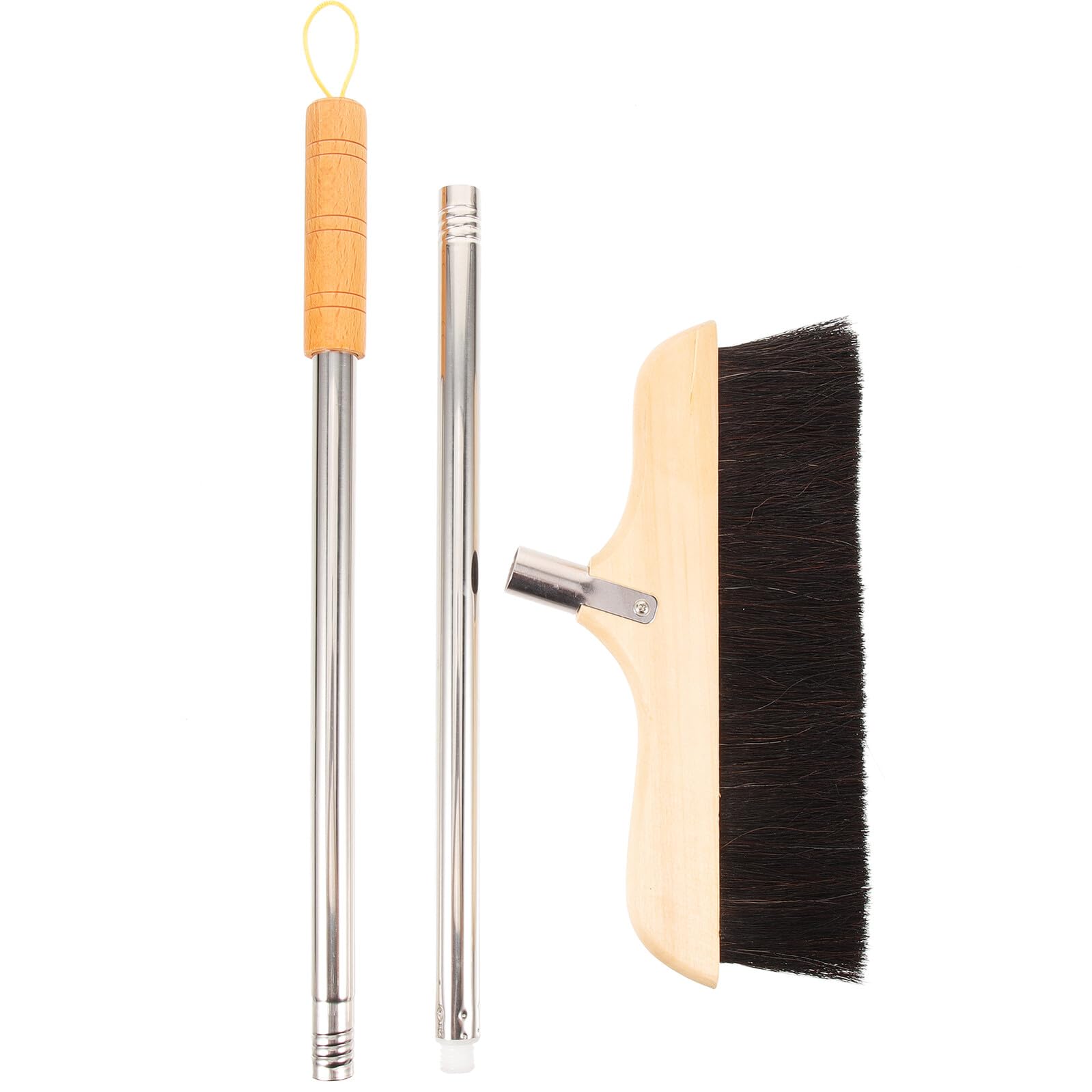Scopa in Pelo di Cavallo Morbido Manico in Acciaio Inox e Corpo in Legno per Pulizia Delicata di Pavimenti e Superfici Multiple in Casa