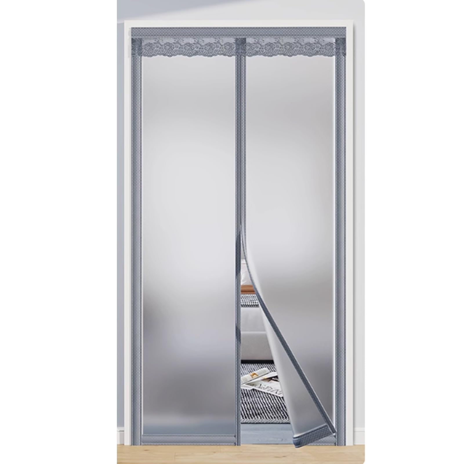 FLYIODFCXV Door curtain, Frosted and Opaque, Wear-resistant and Durable, Full Magnetic Strip Design, Can Be Used in Summer and Winter(Gray,90 * 190cm/35.4 * 74.8in)