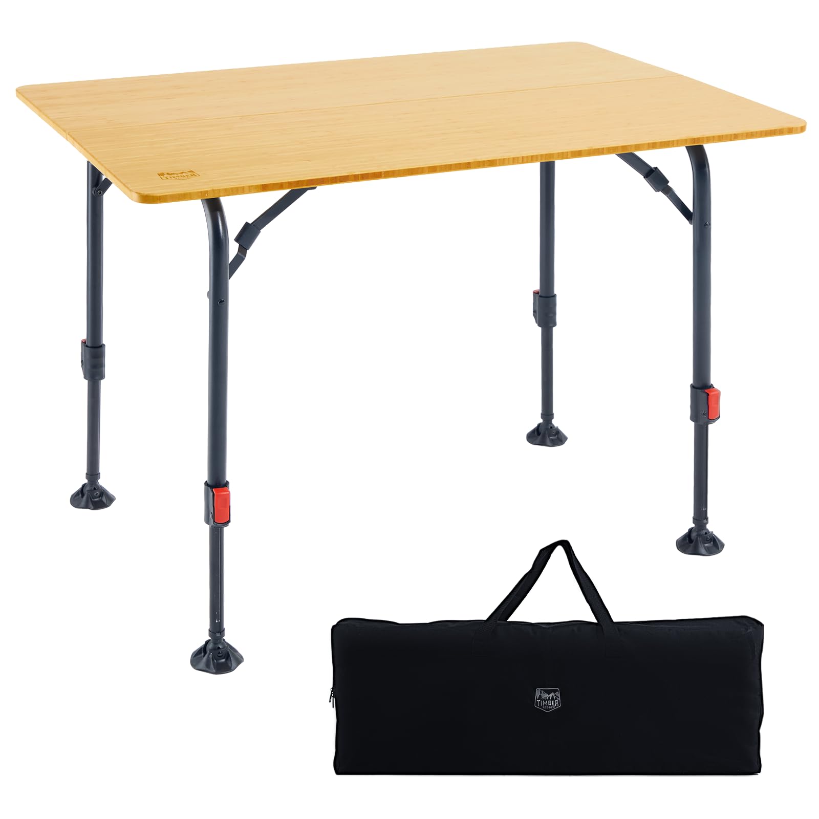 TIMBER RIDGE Mesa de camping plegable de bambú, altura regulable
