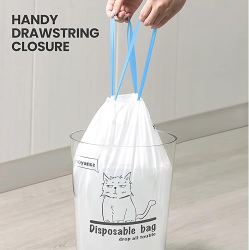 Miniatura 2 de KAQ Bolsas de basura pequeñas de 4 galones, 120 bolsas de basura con cordón sin desgarro, bolsas de basura pequeñas extra fuertes, bolsas separadas