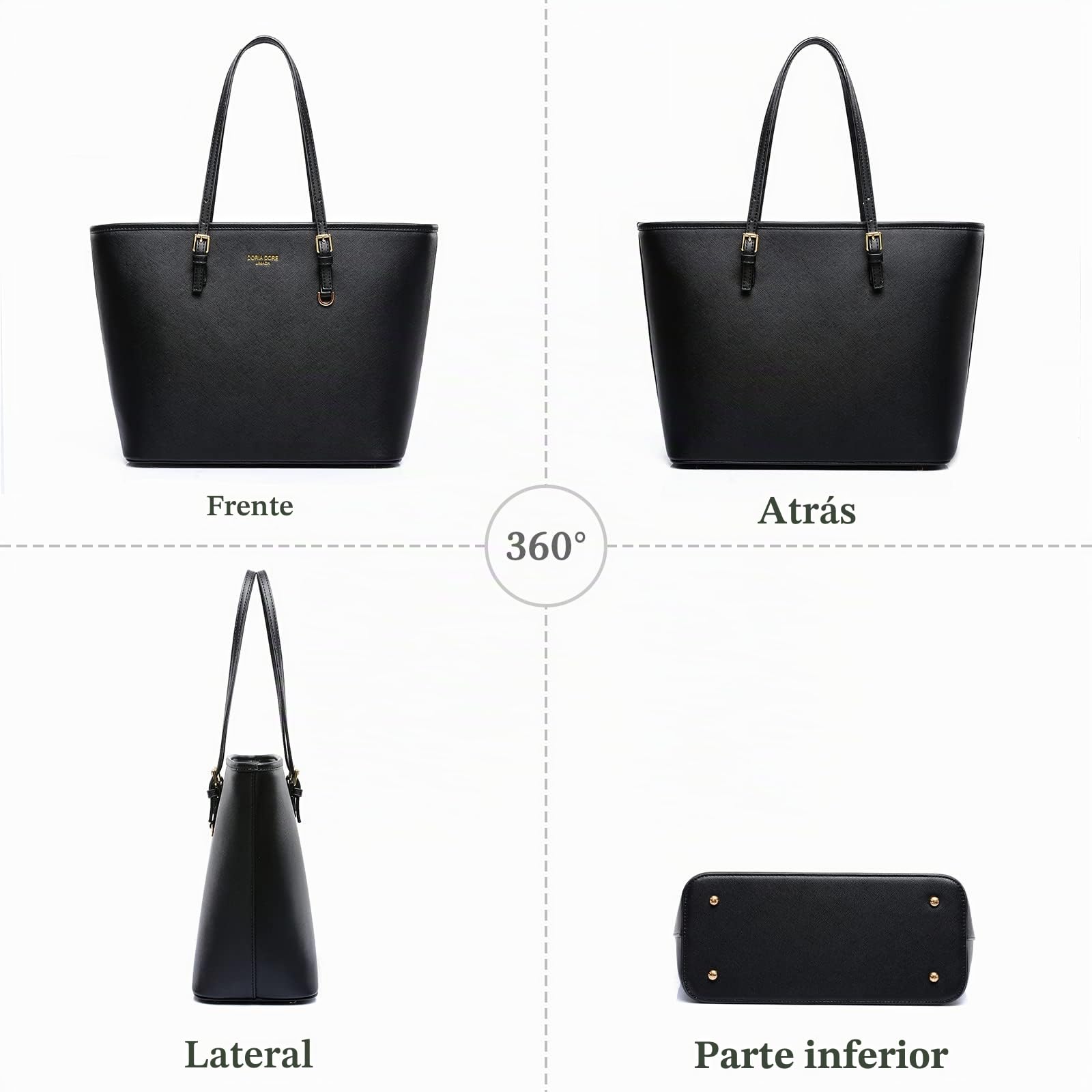 Bolsos de Mujer Bolsa de Hombro de Moda Señora Grande Bolso Tote PU Cuero Bolso Shopper para Escuela Trabajo Viaje Compras Negro