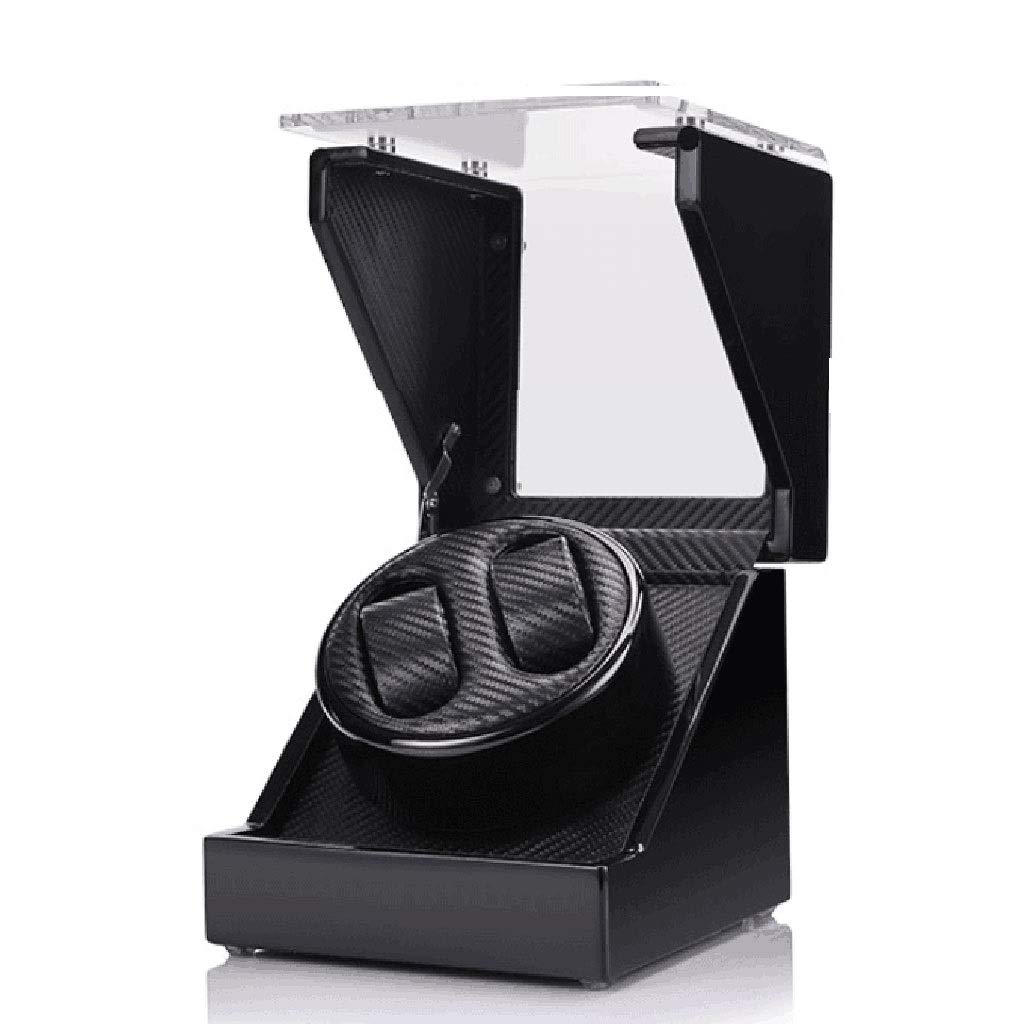 MZP Carbon Fibre Automatic Watch Winder Luxury Display Box Storage Display, 2+0/4+0 Leather Storage Display Tempered Glass Super Quiet Motor (Color : Black(2+0))