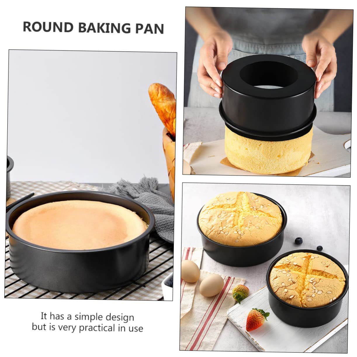 HAKIDZEL 3pcs Carbon Steel Non Stick Baking Pans with Removable Bottom for Cakes Bakeware for Chiffon Cheesecake and More for Home Baking