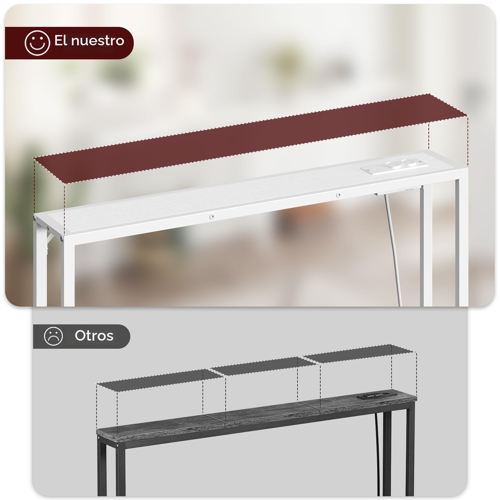 MAHANCRIS Juego de Dos Mesas de Entrada de 100 cm, Aparadores con Enchufe y Puerto USB, Mesitas Auxiliares de Sofá Largas y Estrechas, para Pasillo, Salón, Blanco ACTWT968UE01S2
