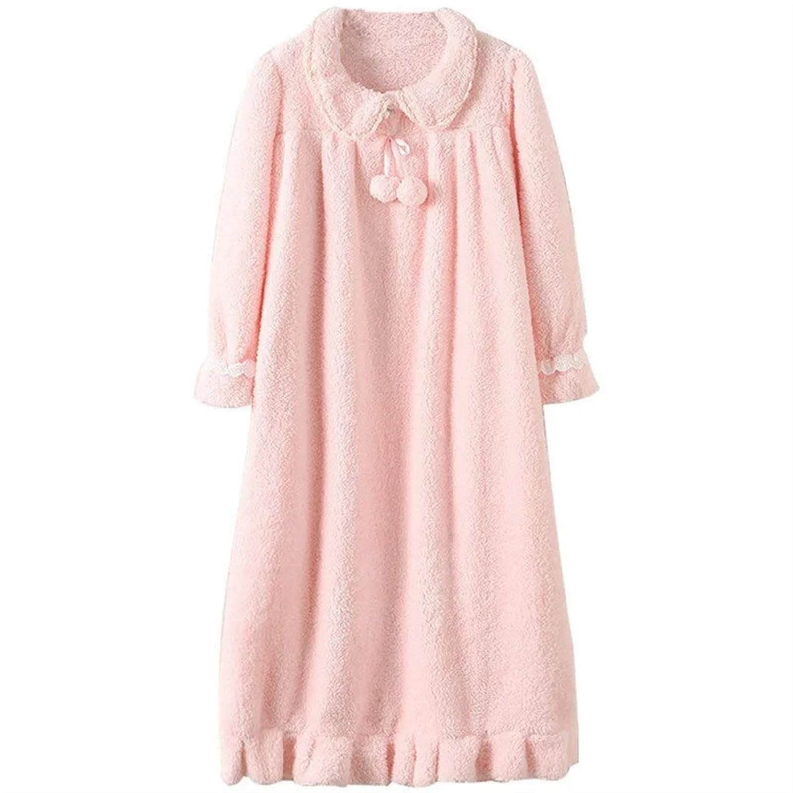 FJZFXKZL Women Long Sleeve Nightgown Pink Flannel Nightgowns Long Sleeve Night Dress Sleepwear Autumn Winter Coral Fleece Robe(3XL)