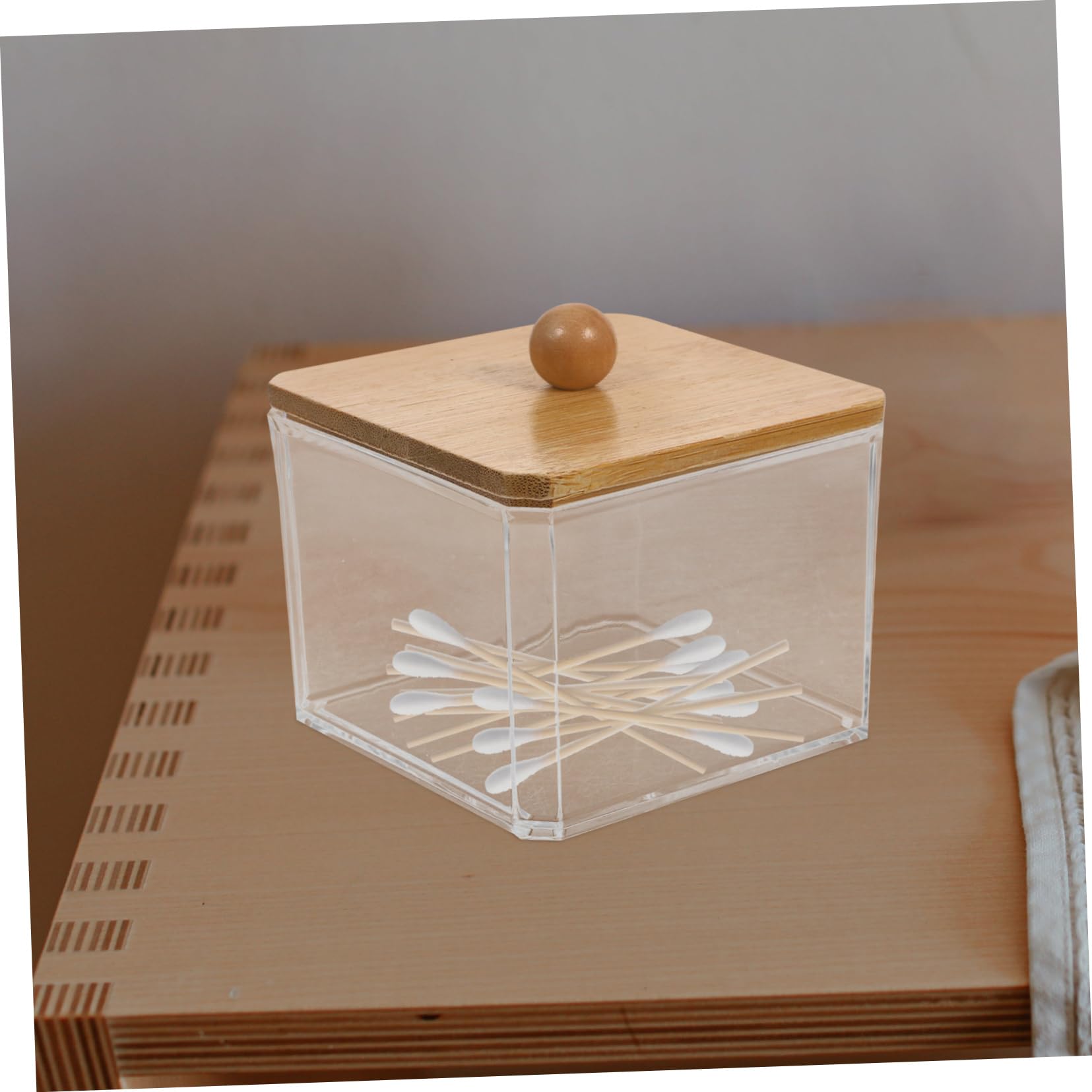 Cabilock 5-teiliger Wattestäbchenhalter Make-up-schwamm-organizer Wattepad-box Mit Deckel Glatter Holz-organizer Für Ihren Schminktisch Verhindert Feuchtigkeit Und