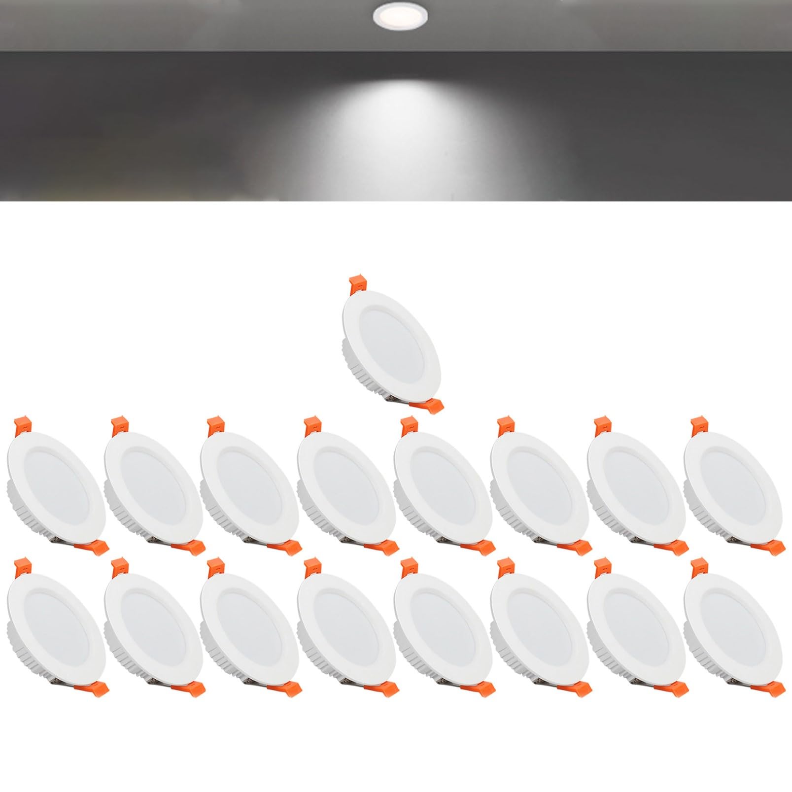 TTiiLoe 7W Round LED Recessed Ceiling Spotlights, 6000K Cold White Ultra Slim Panel Ceiling Light, Cut Φ80-90mm, AC110-240V Downlights for Hallway Stairwell Showroom, 17 Pack