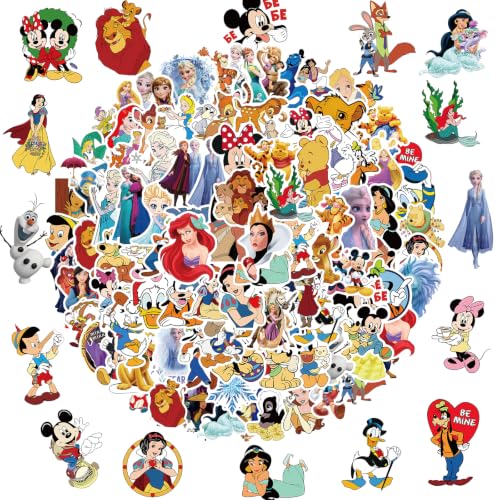 100Pcs Disney Cartoon Sticker for Kids Cute Disney Princess Waterproof Vinyl Decal for Teen Adult Girl Water Bottle Skateboard Notebook Phone Guitar Bike Helmet