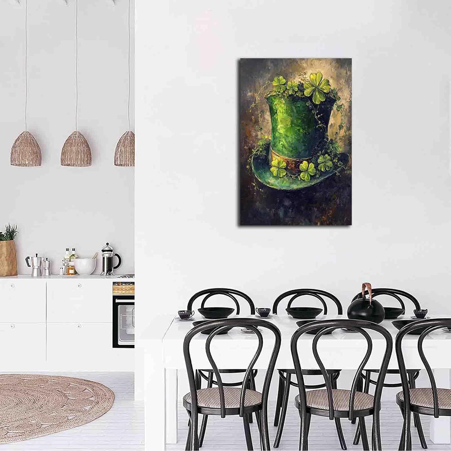 NTEUMM St. Patrick's Day Wall Art Green Hat Poster Shamrocks Art Four Leaves Clover St. Patrick's Day Picture Wall Decoration Home Bedroom Living Room Holiday Canvas Painting Canvas Roll 24x36 inch
