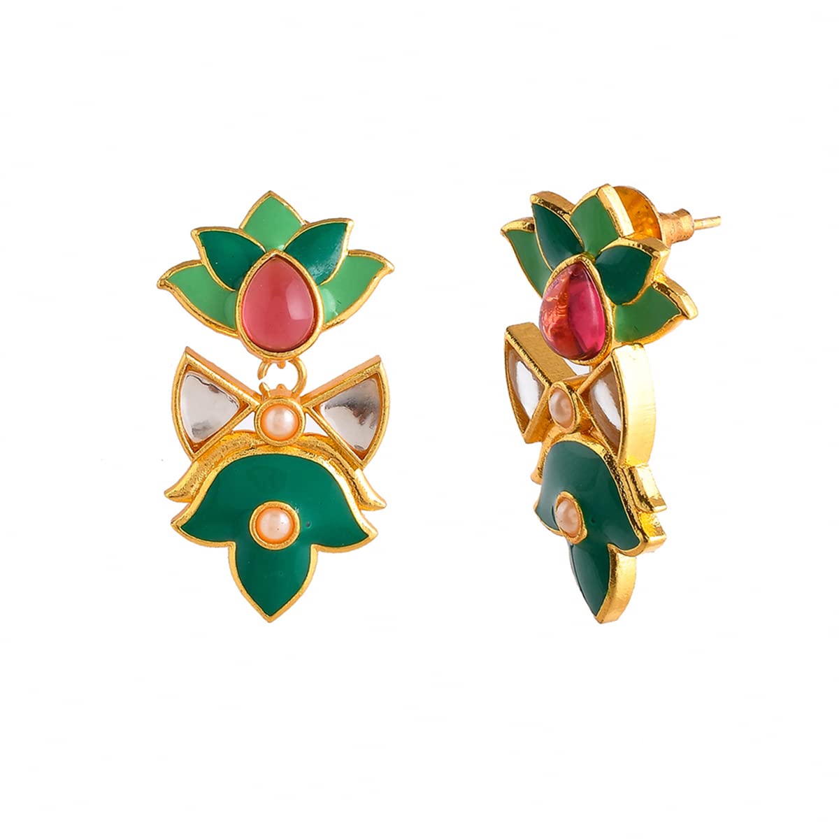 Enamelled Pink Stone Earrings
