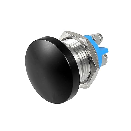 uxcell Interruptor de botón momentáneo de 0.630 in Cabeza de hongo de metal Botón de inicio redondo AC/DC 12V-250V Negro