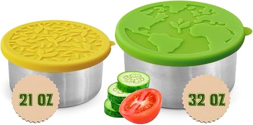 Recipiente de almuerzo de acero inoxidable de 21 onzas + 32 onzas con tapas juego de 2  Recipientes de acero inoxidable con tapas, recipientes de