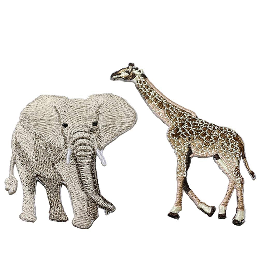 2 PCS Embroidery Applique Patches, Elephant and Giraffe Delicate Embroidered Patches, Iron on Patches, Sew on Applique Patch, Cool Patches for Men, Women, Boys, Girls, Kids