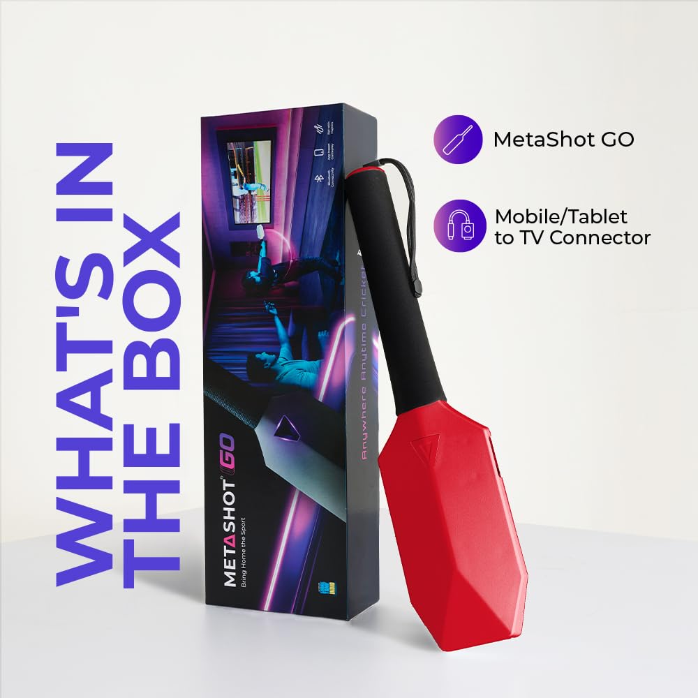 MetaShot GO Smart Cricket Bat Game RED | Motion Sensor Cricket Bat for TV & Mobile | Indoor Cricket Gaming Controller | Multiplayer Cricket Game — Amazon image 2
