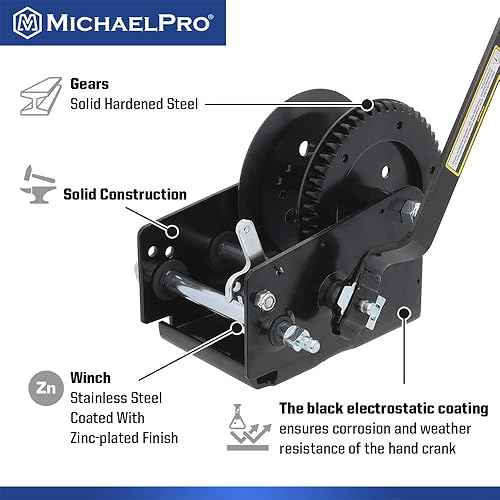Miniatura 4 de MichaelPro MP009093 2500lbs Heavy Duty Hand Winch para Automotriz, Barco, Remolque