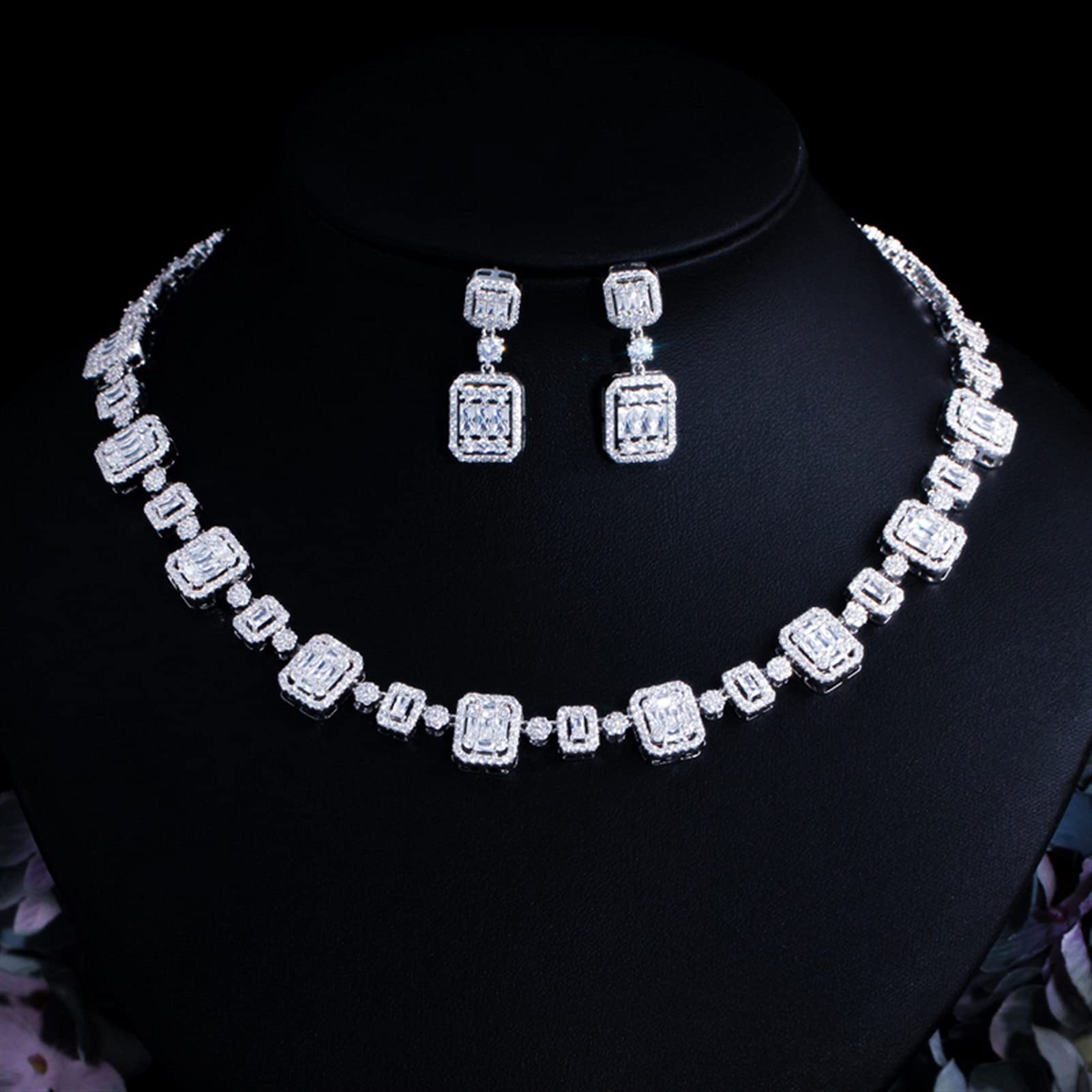 Joyería Cubic Zirconia Pave Color Oro Blanco Conjunto de joyería para Boda Nupcial para Mujer Accesorios de Vestido de Fiesta