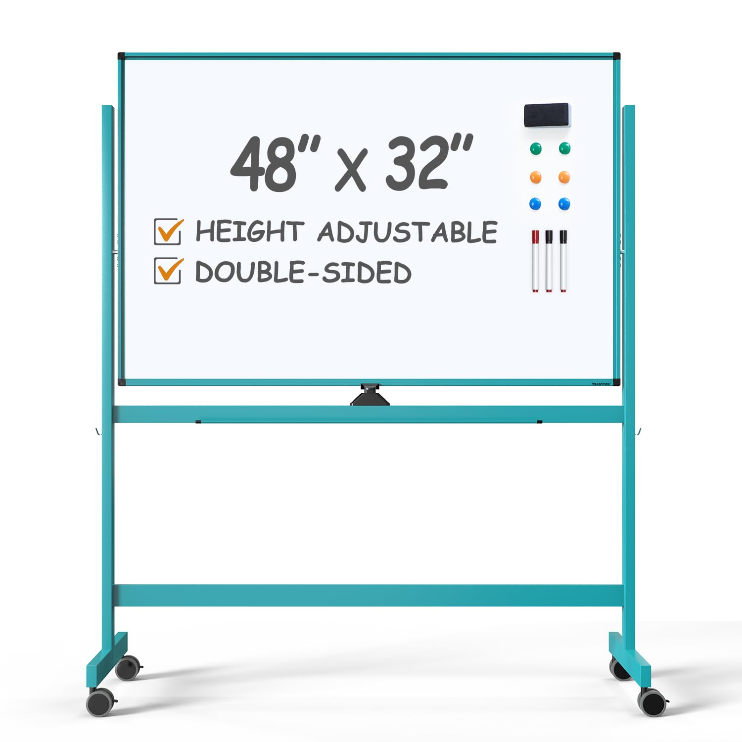 TSJ OFFICE Large Rolling Whiteboard - Dry Erase Magnetic 48 x 32 Inches White Board Height Adjust Double Sides Mobile Portable Easel on Wheels, Dry