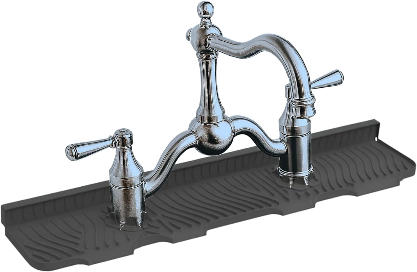 2 Hole Kitchen Sink Splash Guard 22 inch Wide-Modern Faucet Mat for Kitchen Sink-Flexible, Durable, Silicone Faucet Splash Guard Grey-Double Handle Faucets with 8” Spacing-Easy to Clean product image