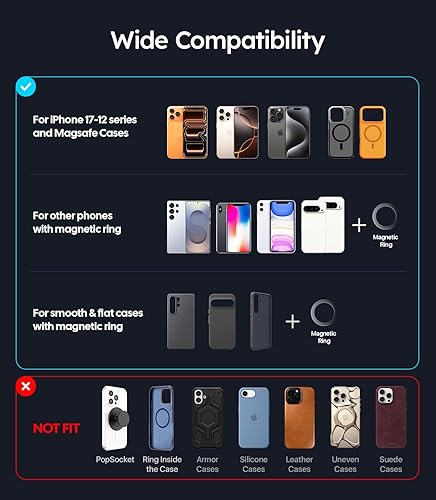 Miniatura 6 de Wigoo Magsafe - Soporte magnético de teléfono al vacío para automóvil 80 libras de succión y 3000 gf magnético Soporte de teléfono de coche