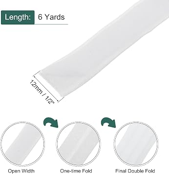 MECCANIXITY 1/2 Inch Double Fold Bias Tape Continuous Bulk Cotton Bias Tape for Sewing Seaming Quilting Hemming Binding Crafts (White 6 Yards)