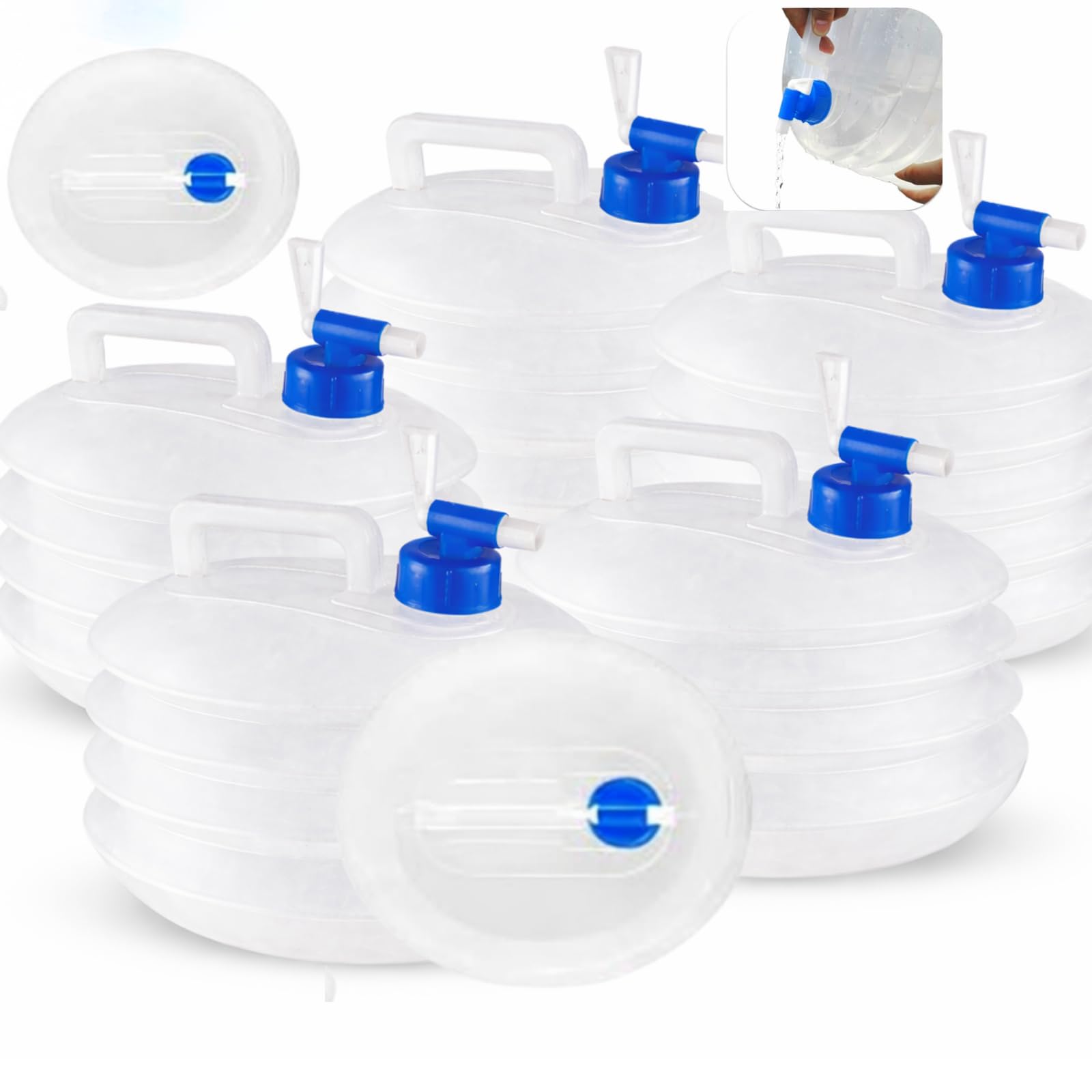 HOVUK 5x Collapsible Water Containers Foldable Water Storage Jugs with Tap Portable, 5L Water Carrier for Camping Caravan Hiking Festival Travel Space Saving Outdoor Use β (Total 25L)