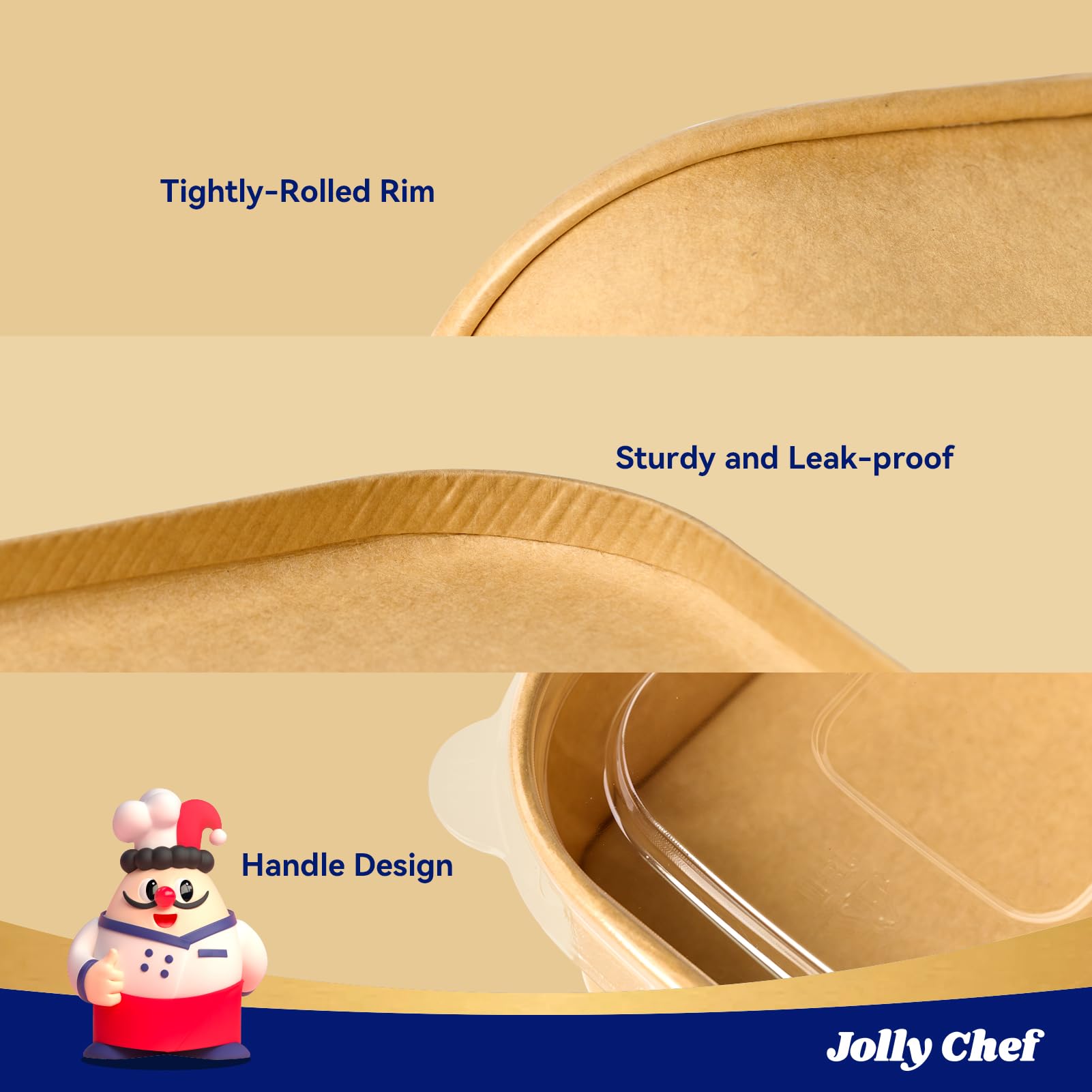JOLLY CHEF Paquete de 50 recipientes de papel para alimentos con tapas, recipientes desechables de 19 onzas, cuencos de papel rectangulares con tapas para almuerzo