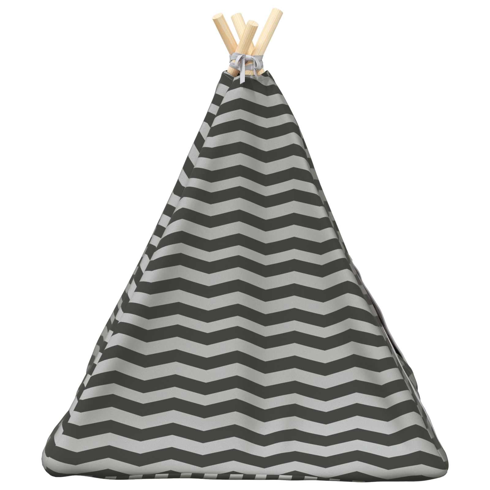 Tente tipi pour chat, blanc/gris, 60 x 60 x 70 cm, avec coussin, en polyester respirant, pour chiens et chats, motif rayé moderne, pour l'intérieur et l'extérieur