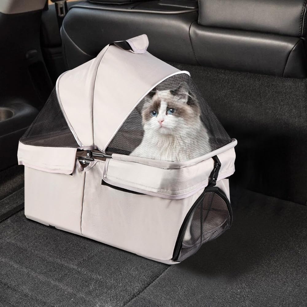 Passeggino per cani 3 in 1,Passeggino pieghevole animali,4 ruote,Carrello per il trasporto con maniglia rimovibile,Cuscino,Tenda regolabile,Tessuto Oxford,Navicella rimovibile