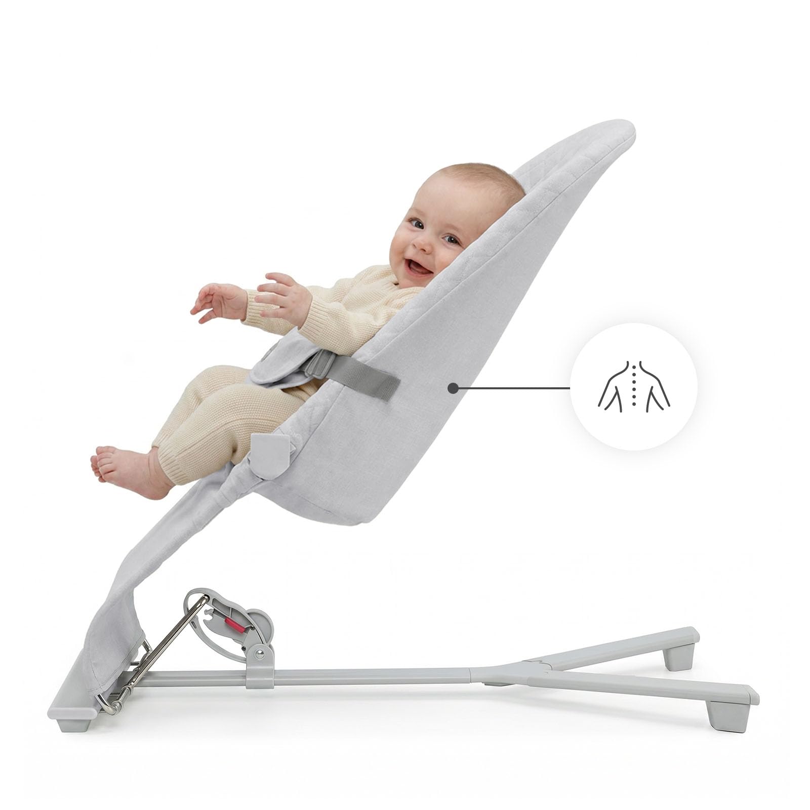 Kinderkraft MIMI, hamaca bebé, sin pilas, 3 posiciones, Gris claro