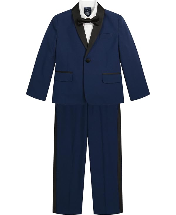 Nautica Boys' 4-Piece Tuxedo Suit Set with Jacket, Pants, Dress Shirt & Bow Tie for Weddings & Special Occasions, Blue Tuxedo, 5 by Nautica - Used condition - US$61.04