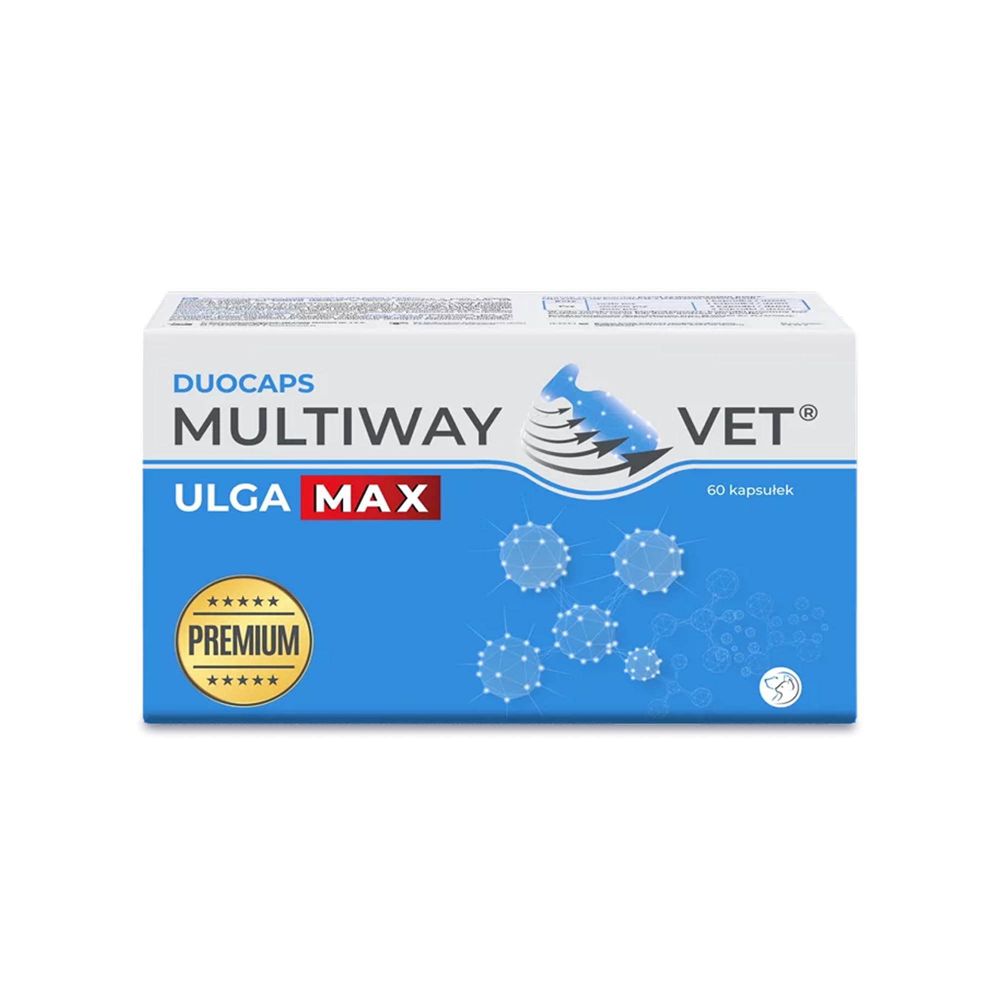 MULTIWAY VET® DUOCAPS ULGA MAX - kapsułki twist-off łagodzące stres, dyskomfort dla psa i kota, uspokajający, L-Tryptofan, kozłek lekarski, redukcja stresu, lęku, 60 kapsułek