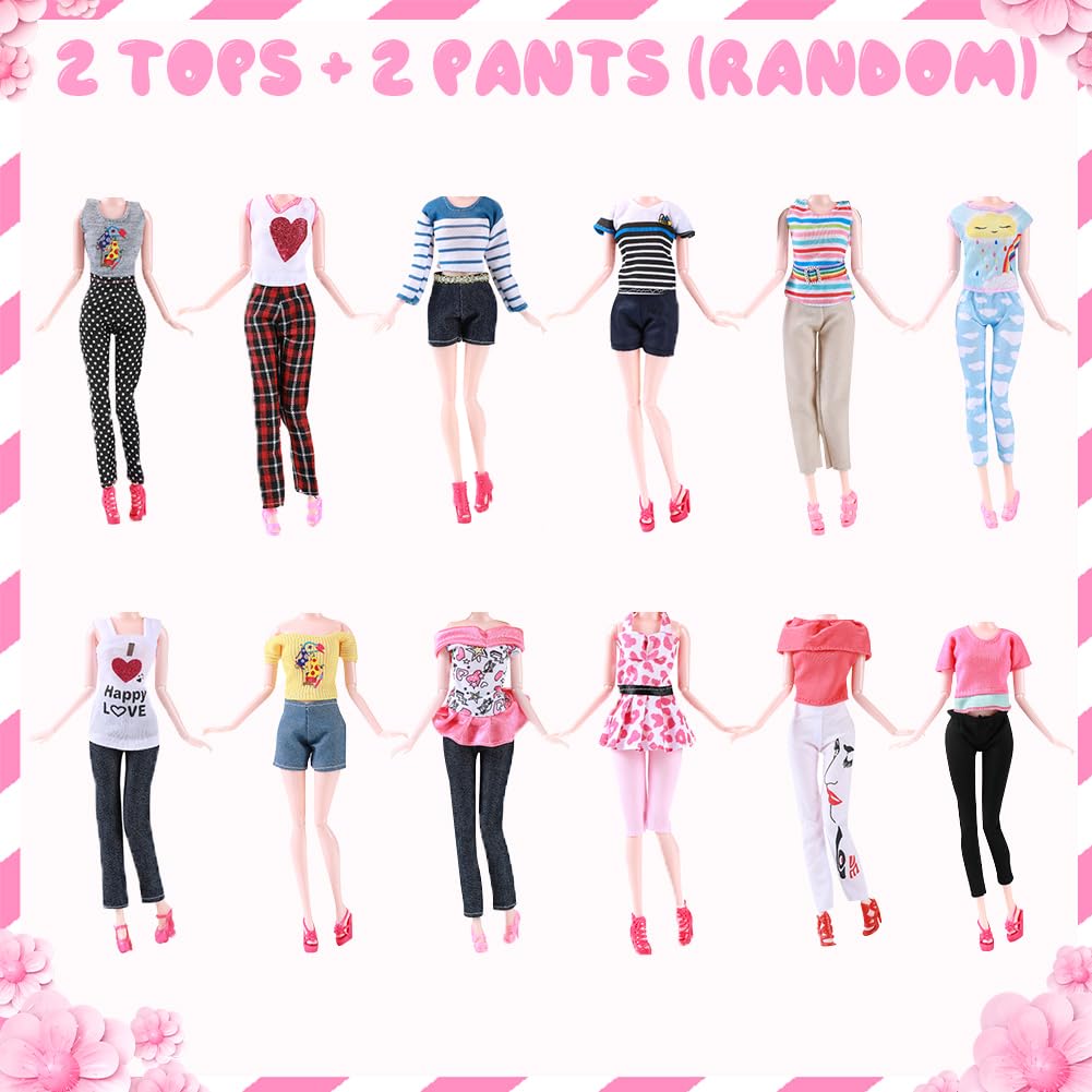 Vicloon 32 Piezas Ropa y Accesorios para Muñecas, 10 Zapatos, 2 Vestidos de Fiesta, 2 Tops, 2 Pantalones, 2 Vestidos de Moda, 2 Juegos de Trajes de Baño, Bikini, 8 Accesorios de Joyería, 4 Perchas